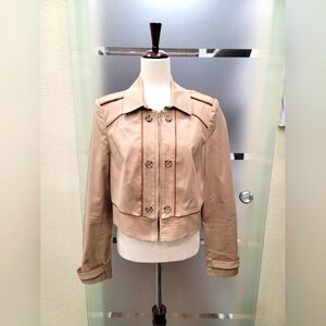 WHBM Cropped Contrast Detail Zip-Front Tan Jacket Size 14